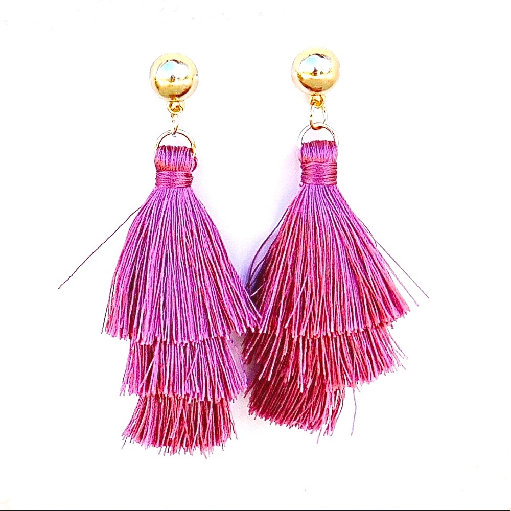 Boho Pink Mauve Tassel Earrings